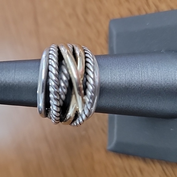 David Yurman Crossover Ring In Sterling Silver with 14k Yellow Gold - Picture 5 of 9